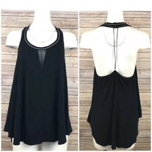 Free People Flowy Beaded Trim Tank Blouse Open Back